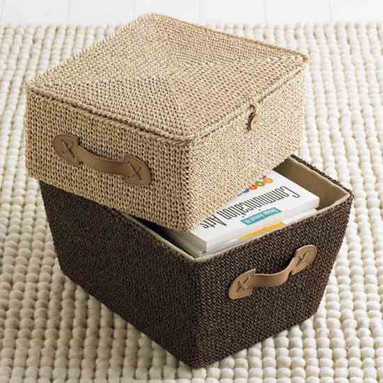 Store commonly used items in plain sight with attractive storage bins.